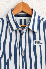 Boys White & Blue Abstract Striped Printed Full Sleeves Shirt