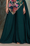 Girls Green Multicolour Floral Printed With Gold Embroidered Palazzo Set With Dupatta