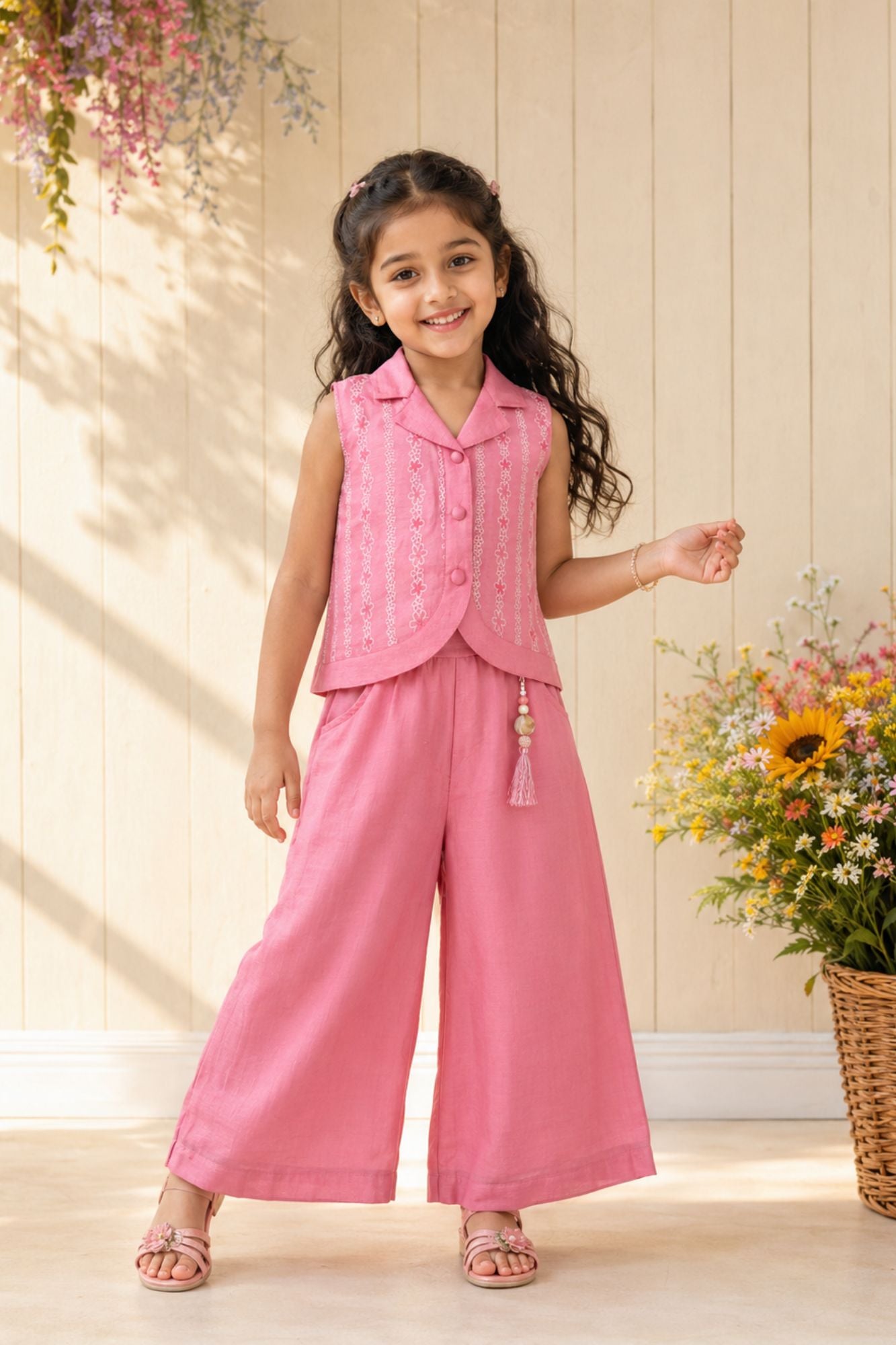 Pink Waistcoat Top & Wide-Leg Co-Ord Set