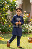Navy Blue Kurta with Embroidered Waist-coat For Boys