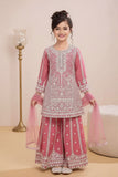 Dusty Pink And Gold Embroidered Kurti Palazzo Set for Girls