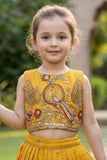 Mustard Yellow Peacock Embroidered Lehenga Choli Set with Dupatta