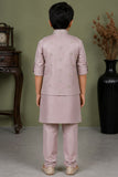 Onion Pink Embroidered Kurta Pajama Set with Ethnic Jacket for Boys