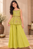 Mustard Zari Embroidery With Sequins Work Palazzo Set For Girls
