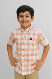 Peach And White Gingham Check Shirt  For Boys