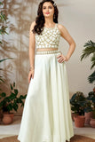 Ivory White Palazzo Set with Gold Beadwork Crop Top For Girls