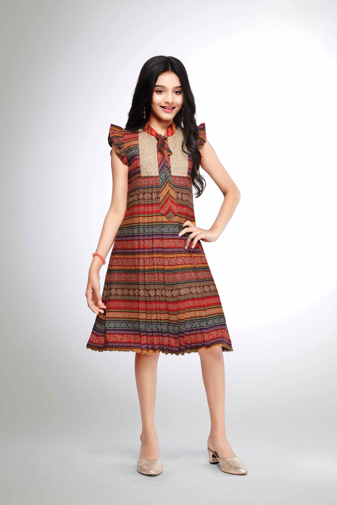 Multicolor Sequins Work And Printed Dress For Girls