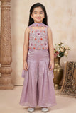 Lavender Embroidered Palazzo Set With Dupatta For Girls