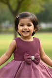 Mauve Embellished Bow Charm Party Frock for Girls