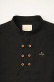 Black Solid Shirt with Mandarin Collar for Boys