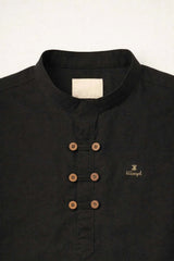 Black Solid Shirt with Mandarin Collar for Boys
