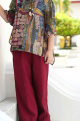 Multicolor Printed Top With Maroon Bottom Set For Girls