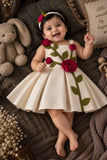 Girls Fawn 3D Rose Applique Party Wear Frock