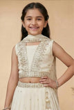 Cream Embroidered Lehenga Choli Set with Dupatta For Girls