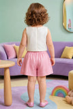 Girls Cream and Pink Floral Applique Top with Shorts Co Ord Set