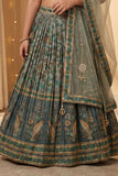 Sage Green Floral Printed Lehenga Choli Set with Dupatta