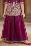 Wine Embroidered Palazzo Set For Girls