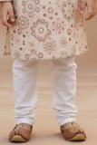 Boys Ivory Printed Kurta Set with White Pajama
