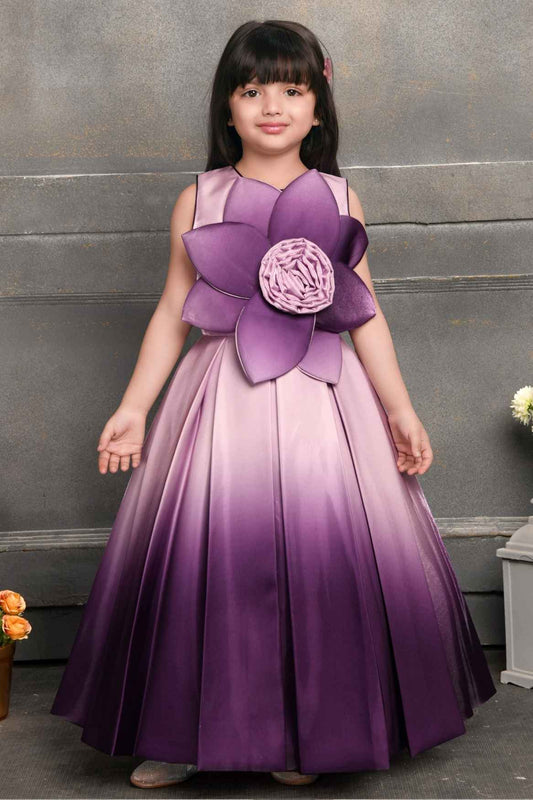 Purple Double Shaded Gown With Floral Embellished For Girls