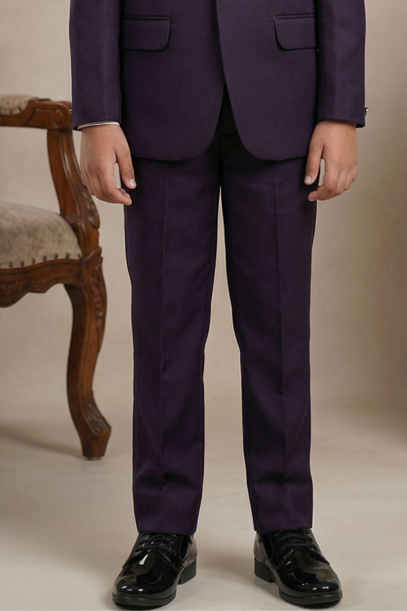 Purple Embroidered 5-Piece Suit Set For Boys