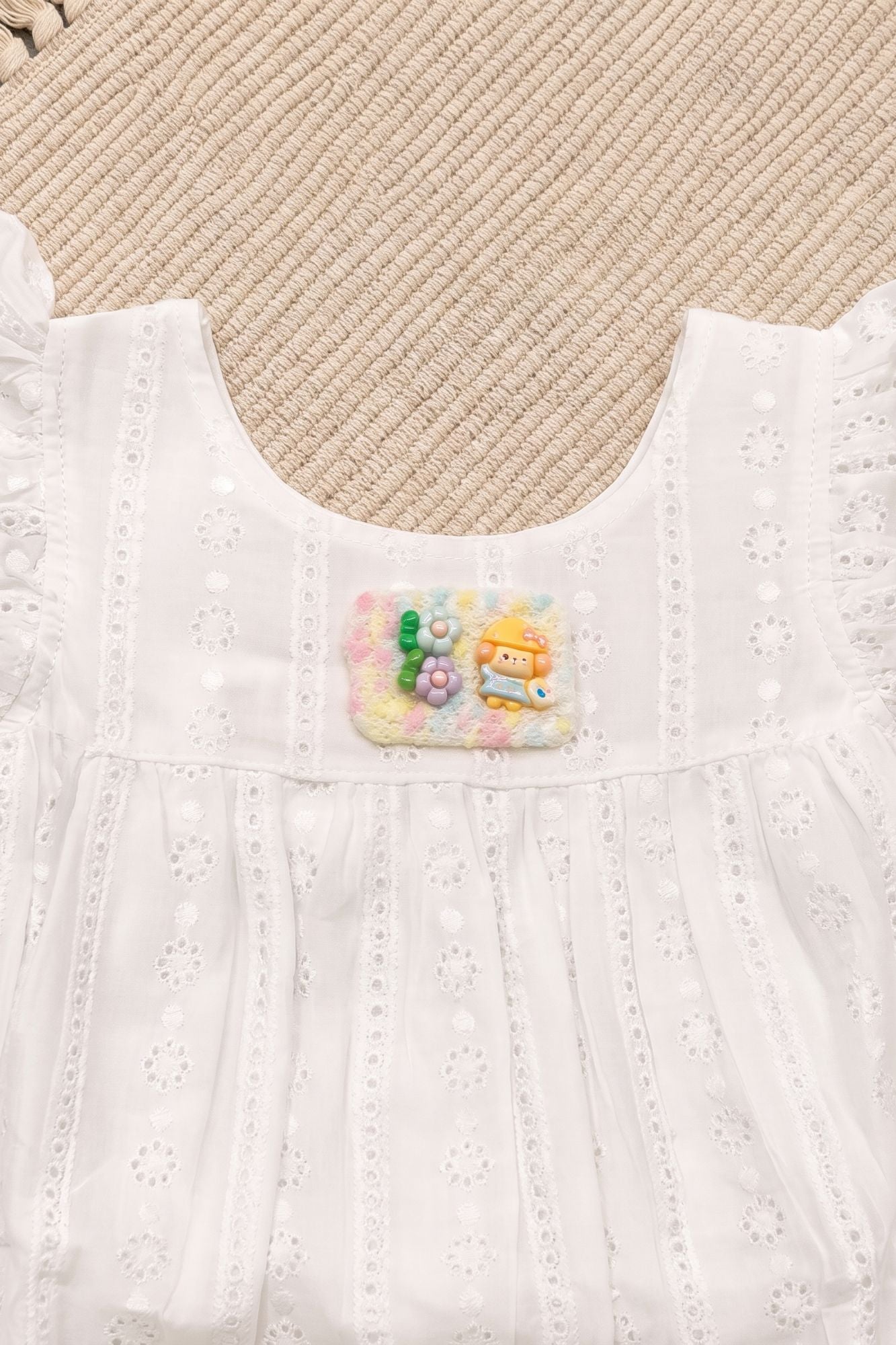 Adorable Girls White Lace Detail A-Line Dress with Ruffle Sleeves