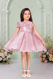 Baby Pink Embellished Party Frock With 3D Flower For Girls