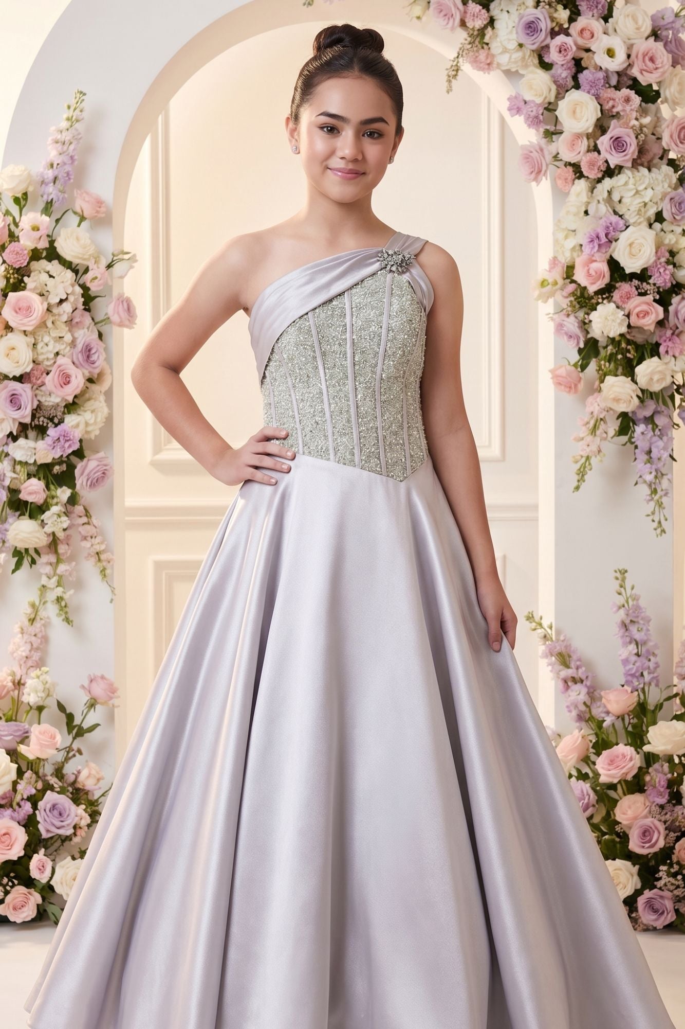 Lavender Sequin Embellished Gown For Girls