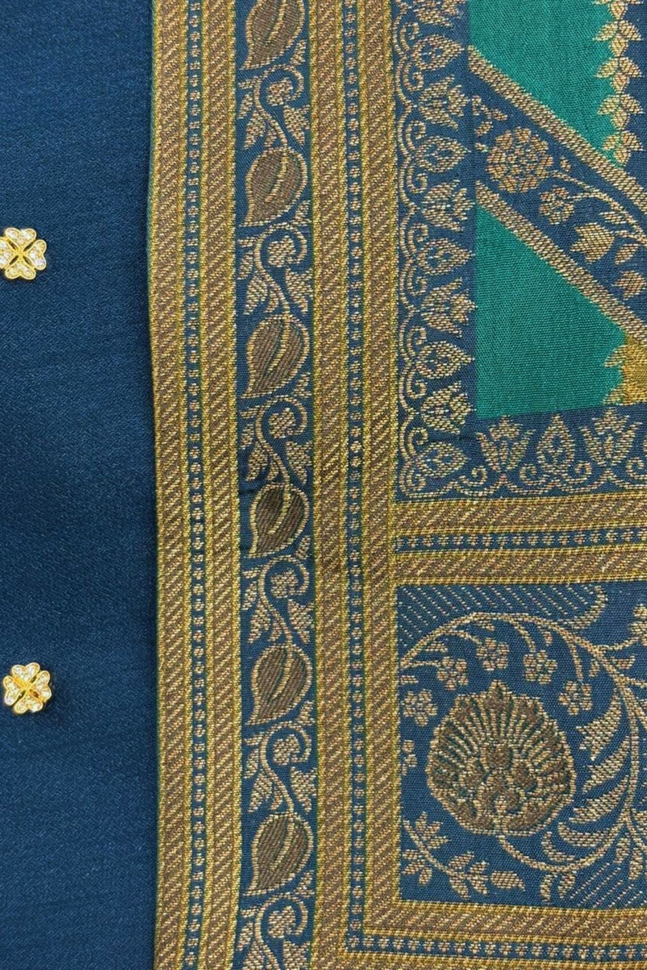 Blue Premium Brocade Indo Western Suit Set For Boys
