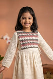 Cream Crochet Dress with Zigzag Yoke Detail Dress For Girls