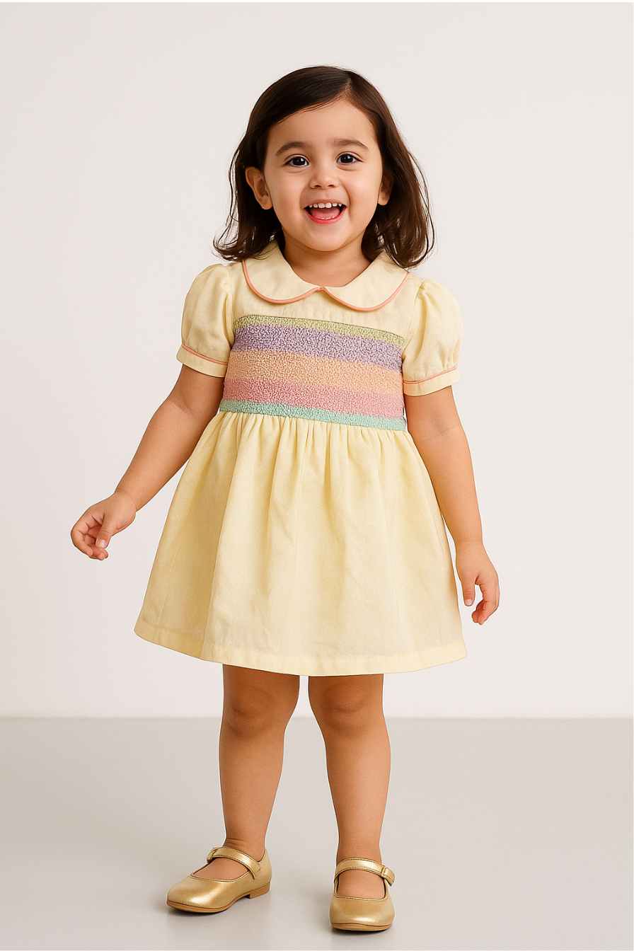 Cream Cotton Dress For Girls