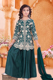 Emerald Green Zari Embroidered Palazzo Set For Girls