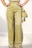 Girls Green One-Shoulder Bead And Sequin Embroidered Palazzo Set