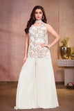 Girls Ivory Multicolour Floral Sequin Embroidered Sleeveless Palazzo Set With Dupatta