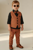 Boys Brown Waistcoat Suit Set with Bow Tie