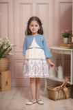 Blue And Cream Printed Casual Dress With Overcoat For Girls