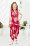 Rani Pink Floral Printed Dhoti Set For Girls