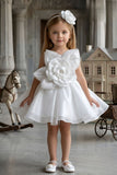 White 3D Floral Party Wear Frock for Girls