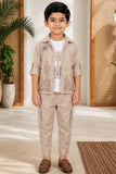 Stylish Beige Co-ord Set with Embroidered Jacket and T-Shirt For Boys
