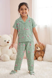 Girls Sage Green Floral Print Night Suit Set