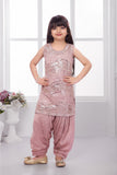 Dusty Pink Sequin Embellished Patiala Set For Girls