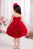 Red Rosette Party Wear Frock for Girls