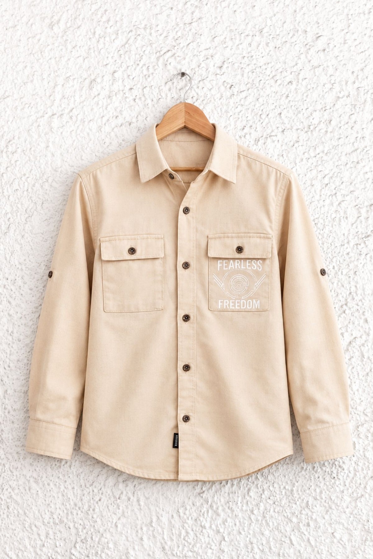 Beige Printed Cotton Shirt for Boys