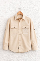 Beige Printed Cotton Shirt for Boys