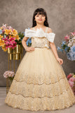 Girls Golden Sequin Bow Detailed Layered Party Wear Gown