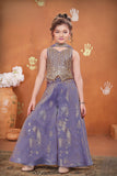 Girls Purple Embroidered Palazzo Set With Dupatta