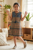 Blue Frock With Tassel Tie-Up For Girls
