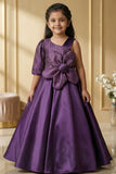 Violet Floral Embellished Party Gown For Girls