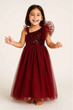Maroon Sequins Embellishment Party Wear Gown For Girls