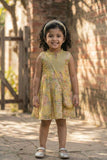 Mustard Bloom Sleeveless Floral Dress for Girls