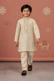 Boys Ivory Mirror Embroidered Kurta Pajama Set With Embroidery